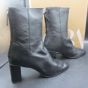 Zara Black Leather Heel Boots
